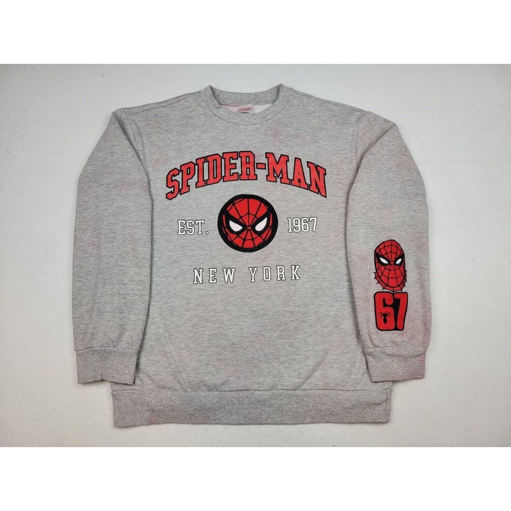 Marvel The Amazing Spider-Man Sweatshirt Gray Comic New York Sz M Patches *READ*